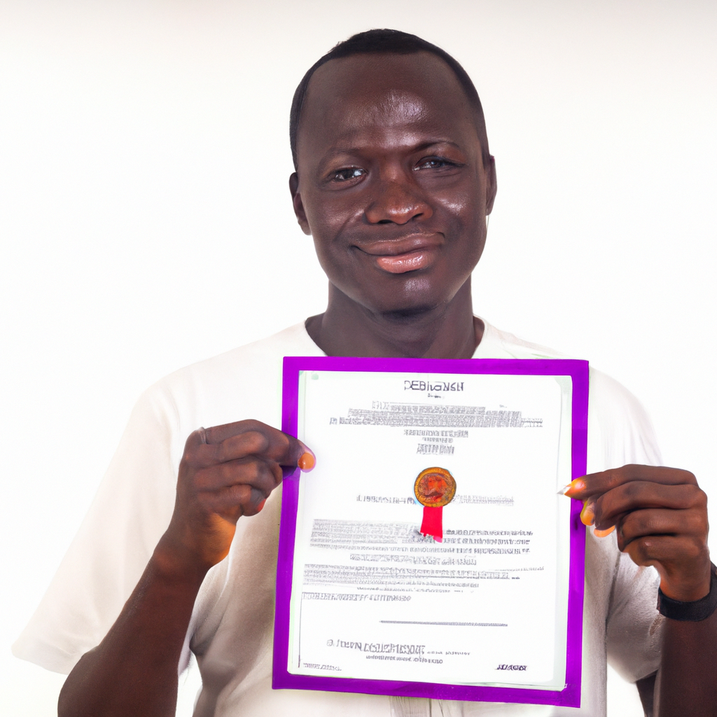 Jeune homme africain souriant tenant un certificat